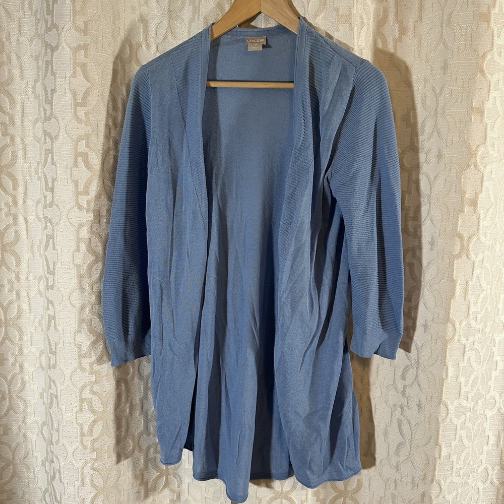Chicos Women's Size 0 (US S) Light Blue Open Front Cardigan